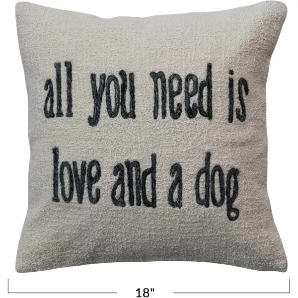 Creative CoOp White Square Cotton and Jute Pillow with Embroidered All You Need  Text