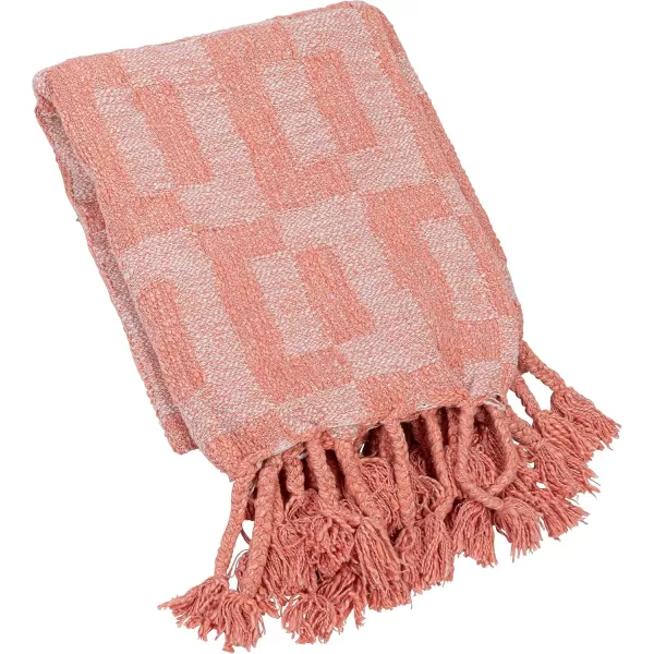 Creative CoOp Woven Cotton Blend Geometric Pattern and Braided Fringe Pink Throw Blanket