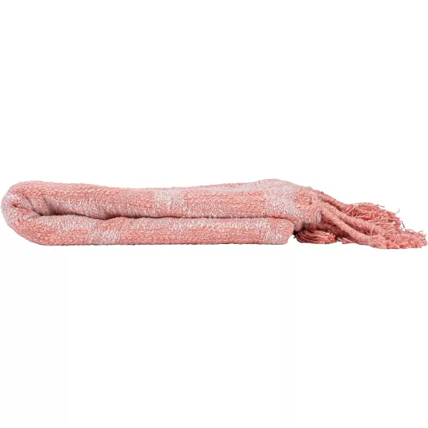 Creative CoOp Woven Cotton Blend Geometric Pattern and Braided Fringe Pink Throw Blanket