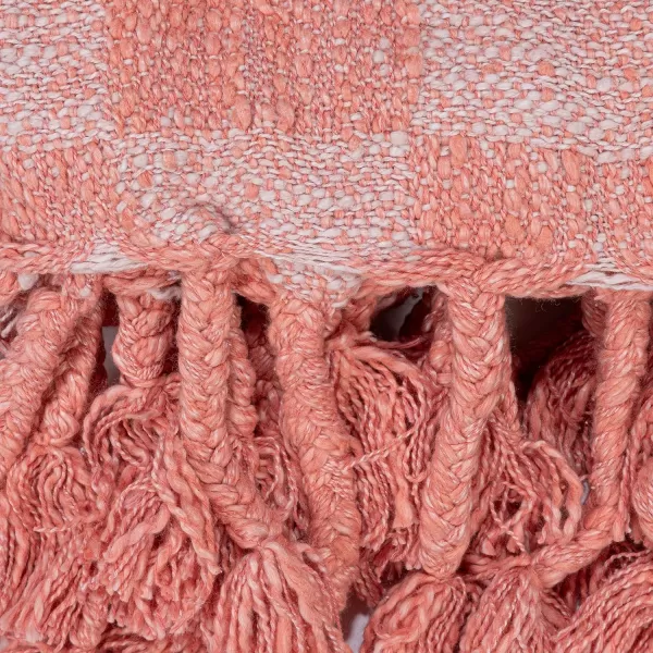 Creative CoOp Woven Cotton Blend Geometric Pattern and Braided Fringe Pink Throw Blanket