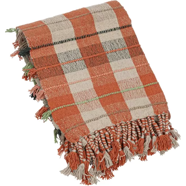 Creative CoOp Woven Recycled Cotton Blend Plaid Pattern and Braided Fringe Multicolor Throw Blanket Multi