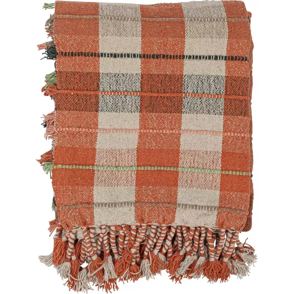Creative CoOp Woven Recycled Cotton Blend Plaid Pattern and Braided Fringe Multicolor Throw Blanket Multi