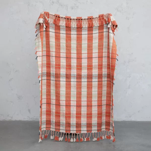 Creative CoOp Woven Recycled Cotton Blend Plaid Pattern and Braided Fringe Multicolor Throw Blanket Multi