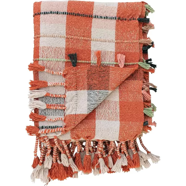 Creative CoOp Woven Recycled Cotton Blend Plaid Pattern and Braided Fringe Multicolor Throw Blanket Multi