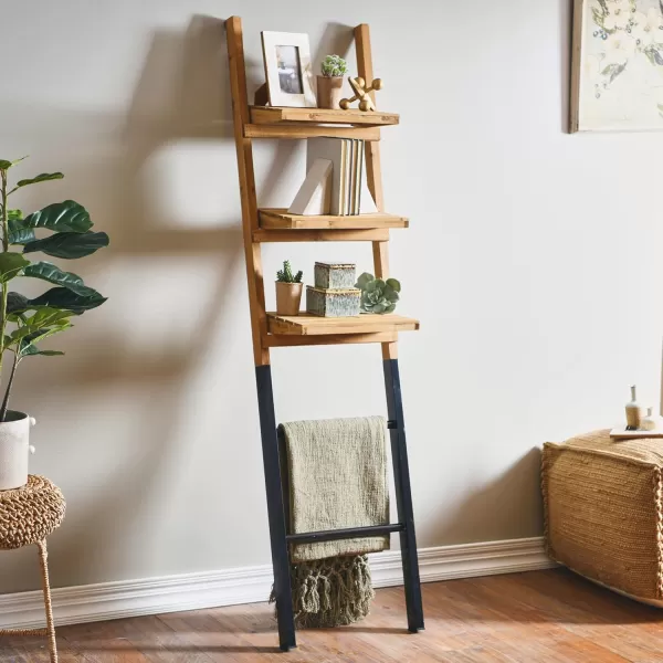 Creative Coop EC0543 Fir Wood Shelf Metal Base Decorative Ladder Natural