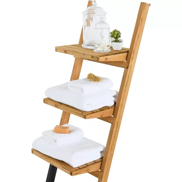 Creative Coop EC0543 Fir Wood Shelf Metal Base Decorative Ladder Natural