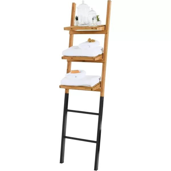 Creative Coop EC0543 Fir Wood Shelf Metal Base Decorative Ladder Natural