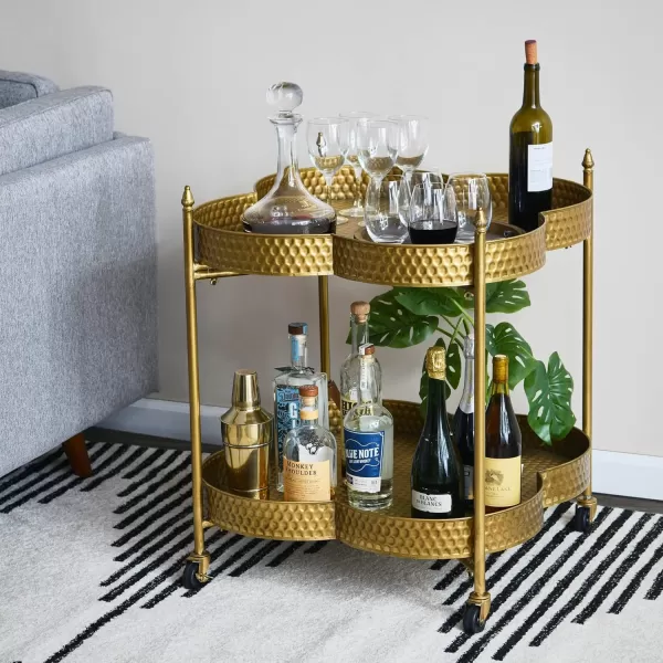 Metal Clover Shaped Bar Cart in GoldAntiqued Brass