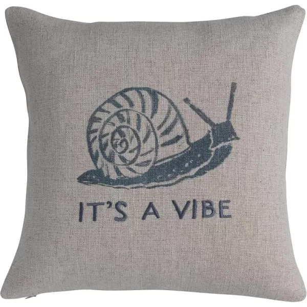 Creative CoOp 16quot Square Linen Blend Printed Snail and Its a Vibe Text Embroidery Natural and Gray Pillow