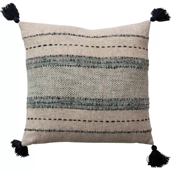 Creative CoOp 18 Inches Square Cotton and Linen Blend HandEmbroidered Stripes Chambray Back and Tassels Multicolored Pillow Multi