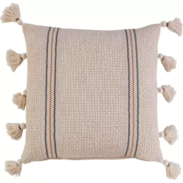 Creative CoOp 18 Inches Square Woven Cotton Embroidery and Tassels Multicolored Pillow Multi