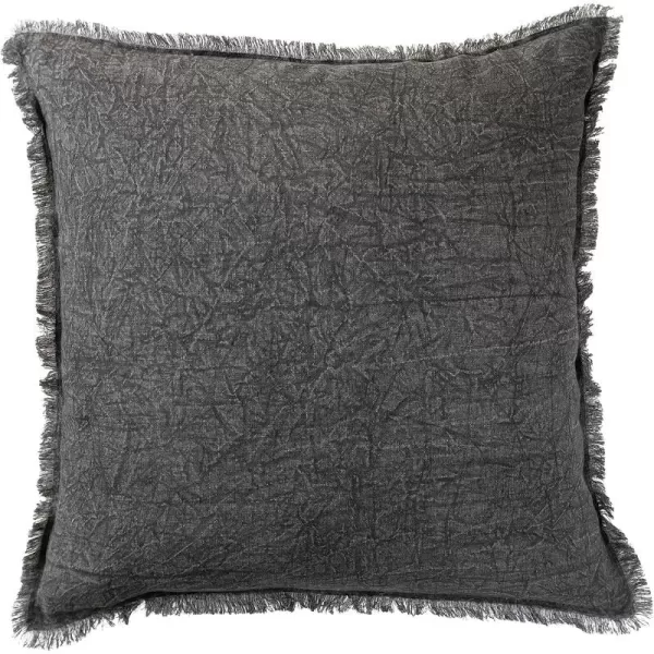 Creative CoOp 20 Inches Square Stonewashed Linen Fringe Charcoal Pillow Gray