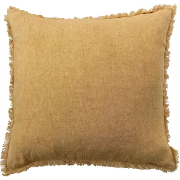 Creative CoOp 20 Inches Square Stonewashed Linen Fringe Mustard Pillow Yellow