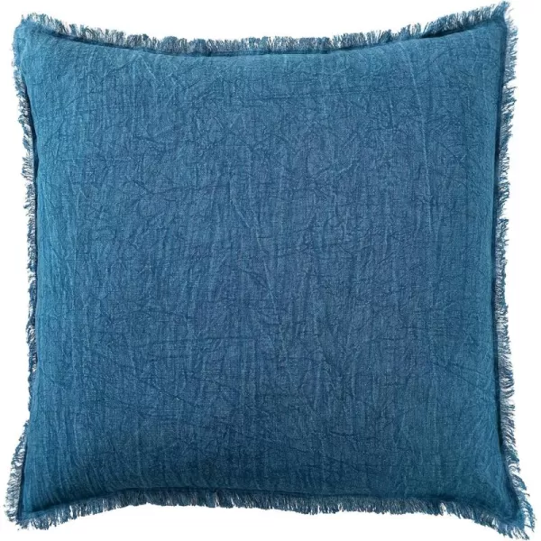Creative CoOp 20 Inches Square Stonewashed Linen Fringe Navy Pillow Blue