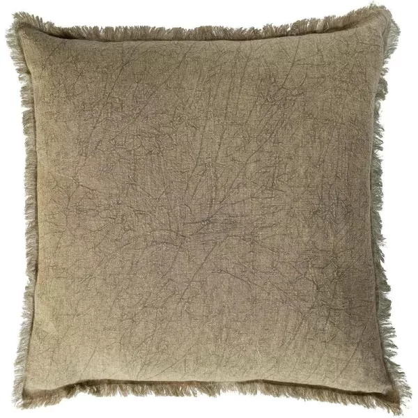 Creative CoOp 20 Inches Square Stonewashed Linen Fringe Olive Pillow Green