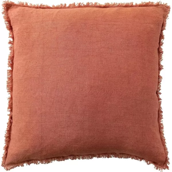 Creative CoOp 20 Inches Square Stonewashed Linen Fringe Rust Pillow Orange