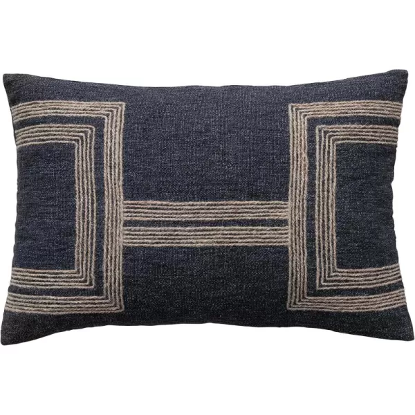 Creative CoOp 24 Inches Cotton Blend Lumbar Jute Embroidery Charcoal and Natural Pillow Gray