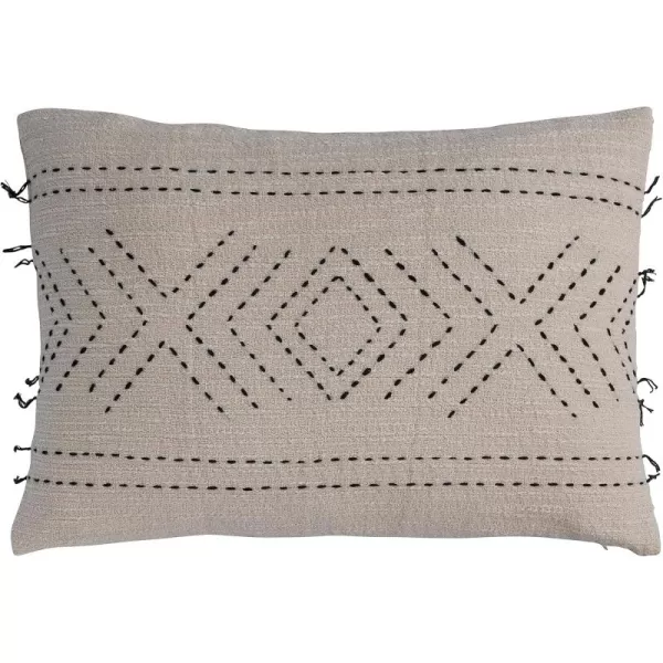 Creative CoOp 24 Inches HandEmbroidered Cotton Lumbar Kantha Stitch Natural and Black Pillow