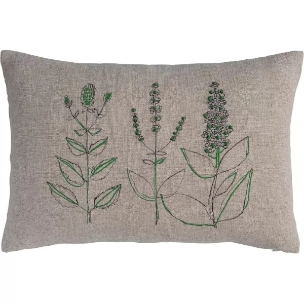 Creative CoOp 24 Inches HandEmbroidered Linen Blend Printed Lumbar Botanicals Kantha Stitch and Flanged Edge Multicolored Pillow Natural
