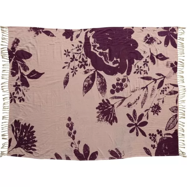 Creative CoOp 2Sided Cotton Floral Print Throw Blanket with Fringe Multicolor