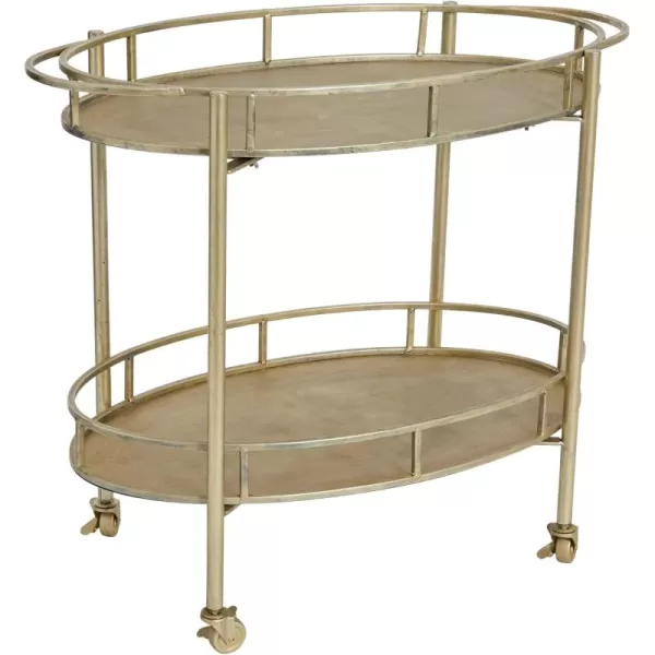 Creative CoOp Art Deco Oval 2Tier Bar Cart with Wheels Antique Silver Finish