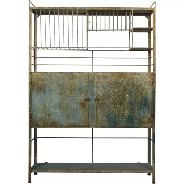 Creative CoOp Blue Heavily Distressed Metal Cabinet with Slatted Shelves