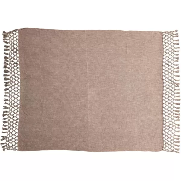 Creative CoOp Bohemian Cotton Slub Throw with Crochet and Fringe BrownBrown