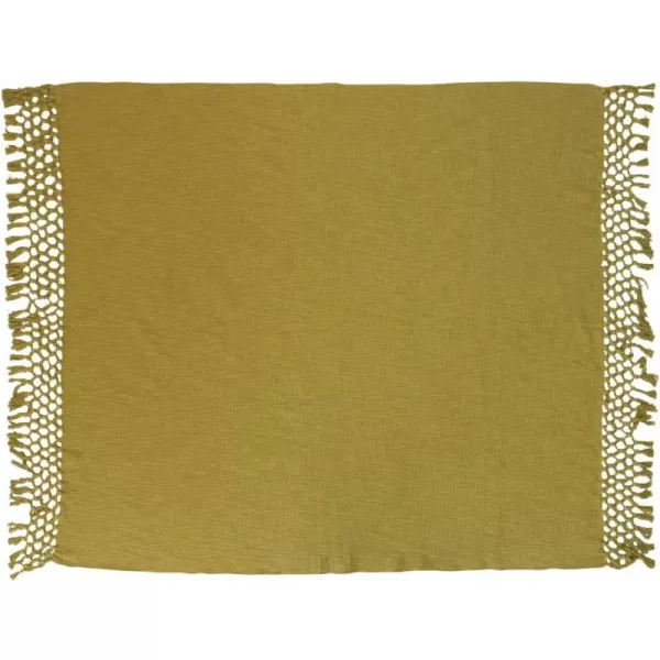 Creative CoOp Bohemian Cotton Slub Throw with Crochet and Fringe BrownChartreuse