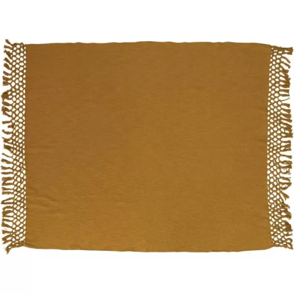 Creative CoOp Bohemian Cotton Slub Throw with Crochet and Fringe BrownMustard