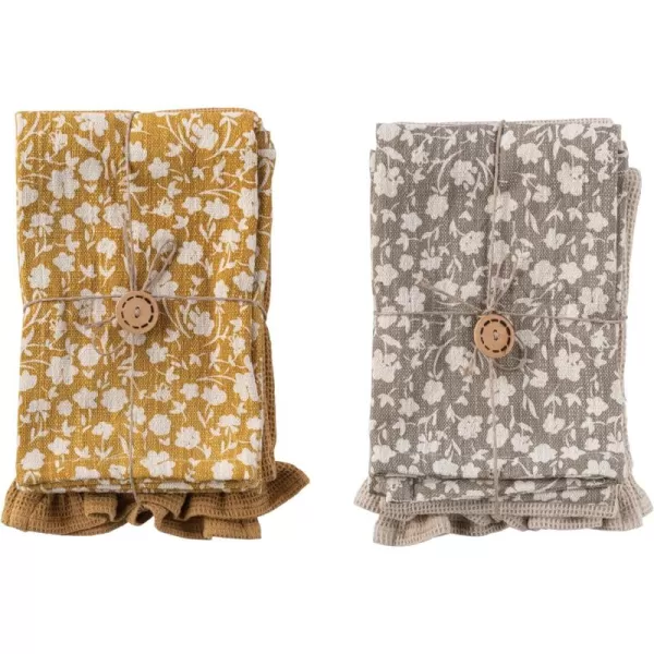 imageCreative CoOp Cotton Decorative Beautiful Flower Prints and Jute Rope for Dining and Kitchen Yellow and Grey Set of 2 Tea Towels