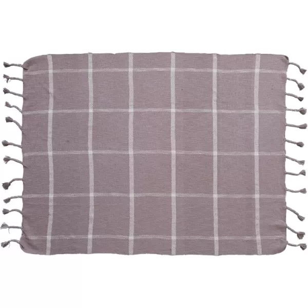 Creative CoOp Cotton Slub Grid Pattern and Tassels Lilac Throw Blanket Purple