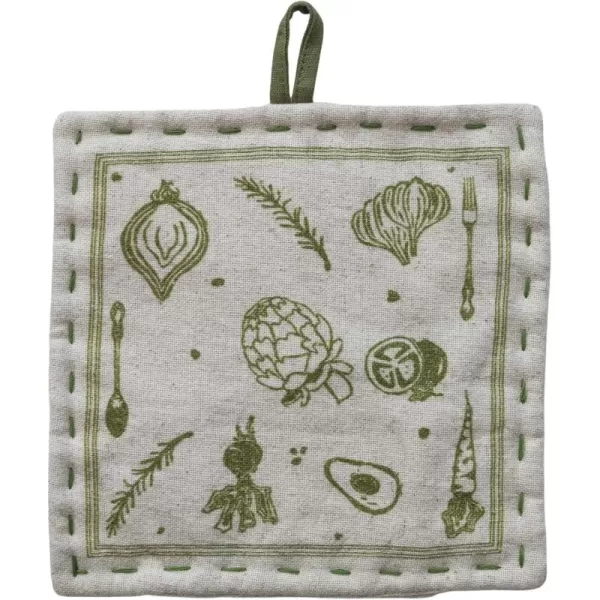 imageCreative CoOp Cotton and Linen Printed Pot Holder Green and White