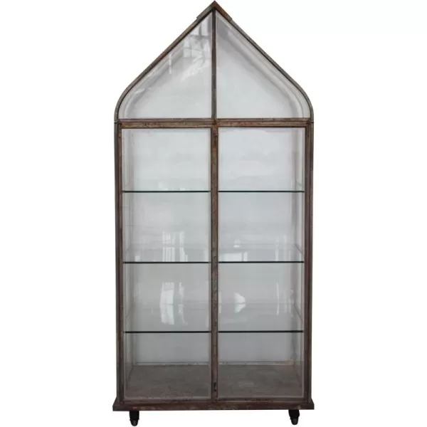 Creative CoOp Distressed Metal and Acrylic Terrarium on Wheels Grey