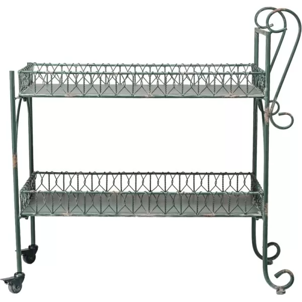Creative CoOp Distressed Vintage Metal Bar Cart on Wheels Green