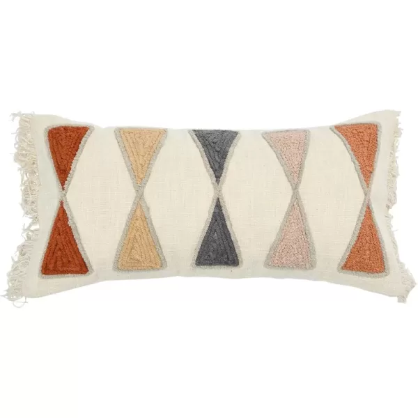 imageCreative CoOp Embroidered Cotton Lumbar Fringe Pillow Cream