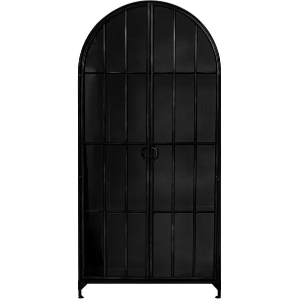 Creative CoOp Grey Modern Arched Metal Cabinet with Glass ShelvesBlack