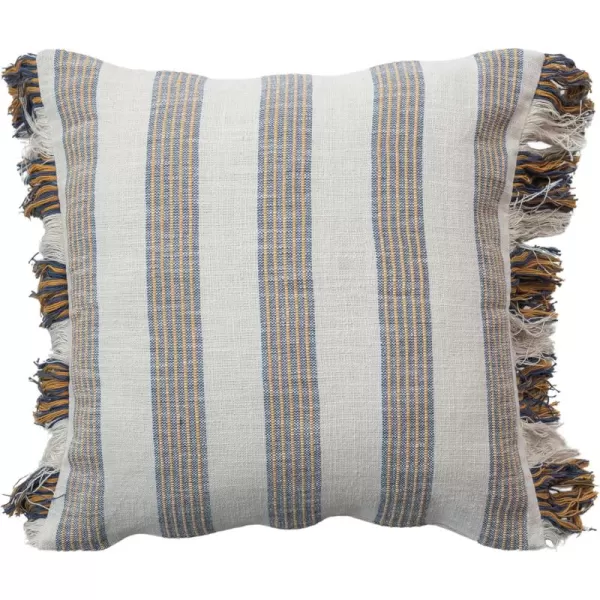 Creative CoOp Grey Stripe Cotton Pillow with Fringe