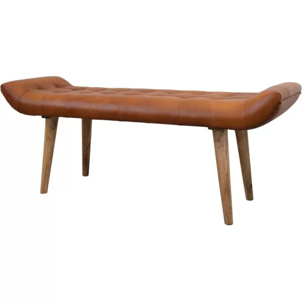 Creative CoOp Leather Tufted Wood Legs Bench Tobacco