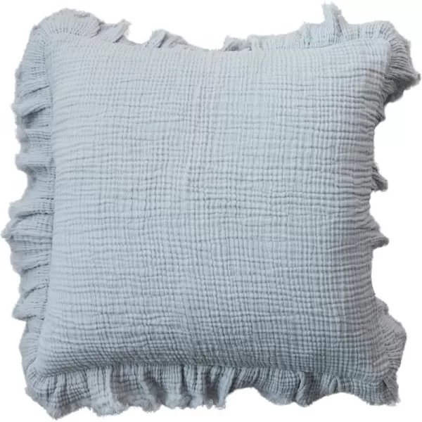 Creative CoOp Light Blue Cotton Pillow with Ruffled Trim