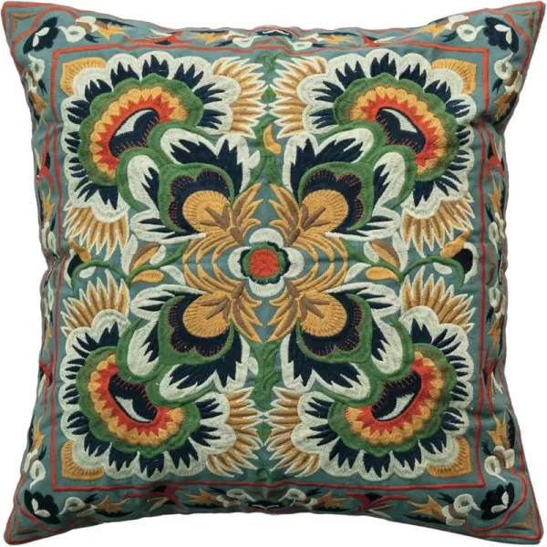 Creative CoOp Multi Square Cotton Embroidered Pillow with Design Color