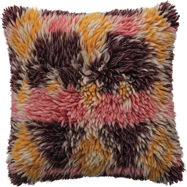 Creative CoOp Multicolor Square Woven New Zealand Wool Shag Pillow with Cotton Back