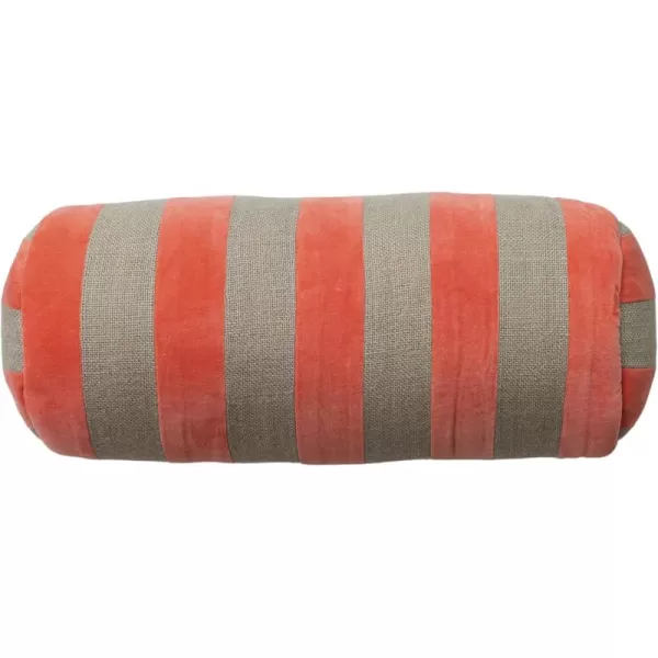 Creative CoOp Pink Cotton Velvet and Jute Bolster Pillow with Stripes Grey