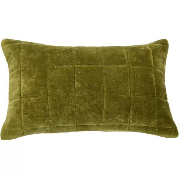 Creative CoOp Quilted Velvet Lumbar Pillow Cover 12quot x 20quot GreenGreen