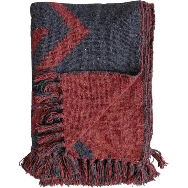 Creative CoOp Recycled Cotton Blend Geometric Design and Fringe Multicolor Throw Blanket PinkMulticolor