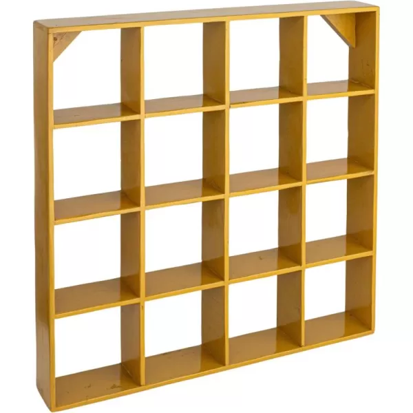 Creative CoOp Square Reclaimed Wood and Metal Wall Shelf Mustard