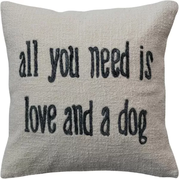 Creative CoOp White Square Cotton and Jute Pillow with Embroidered All You Need  Text