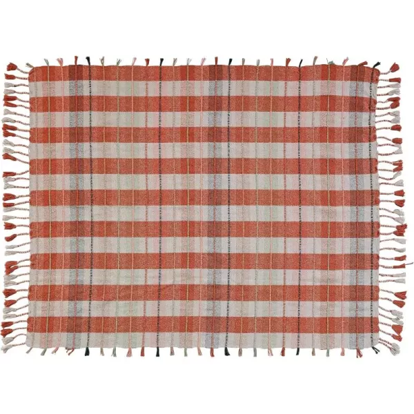 Creative CoOp Woven Recycled Cotton Blend Plaid Pattern and Braided Fringe Multicolor Throw Blanket Multi