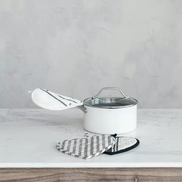 imageCreative CoOp Chic Cotton Quilted Heart Shaped Pot Holder Black and White Set of 3