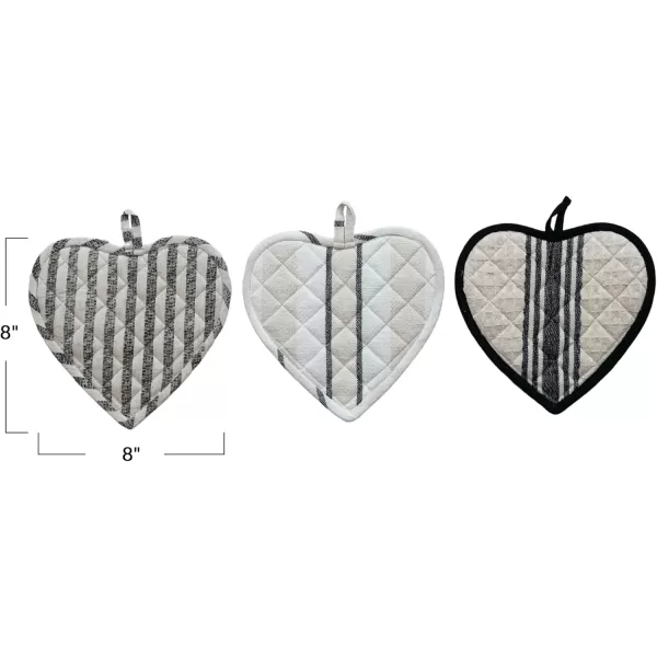 imageCreative CoOp Chic Cotton Quilted Heart Shaped Pot Holder Black and White Set of 3