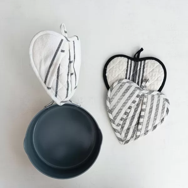 imageCreative CoOp Chic Cotton Quilted Heart Shaped Pot Holder Black and White Set of 3